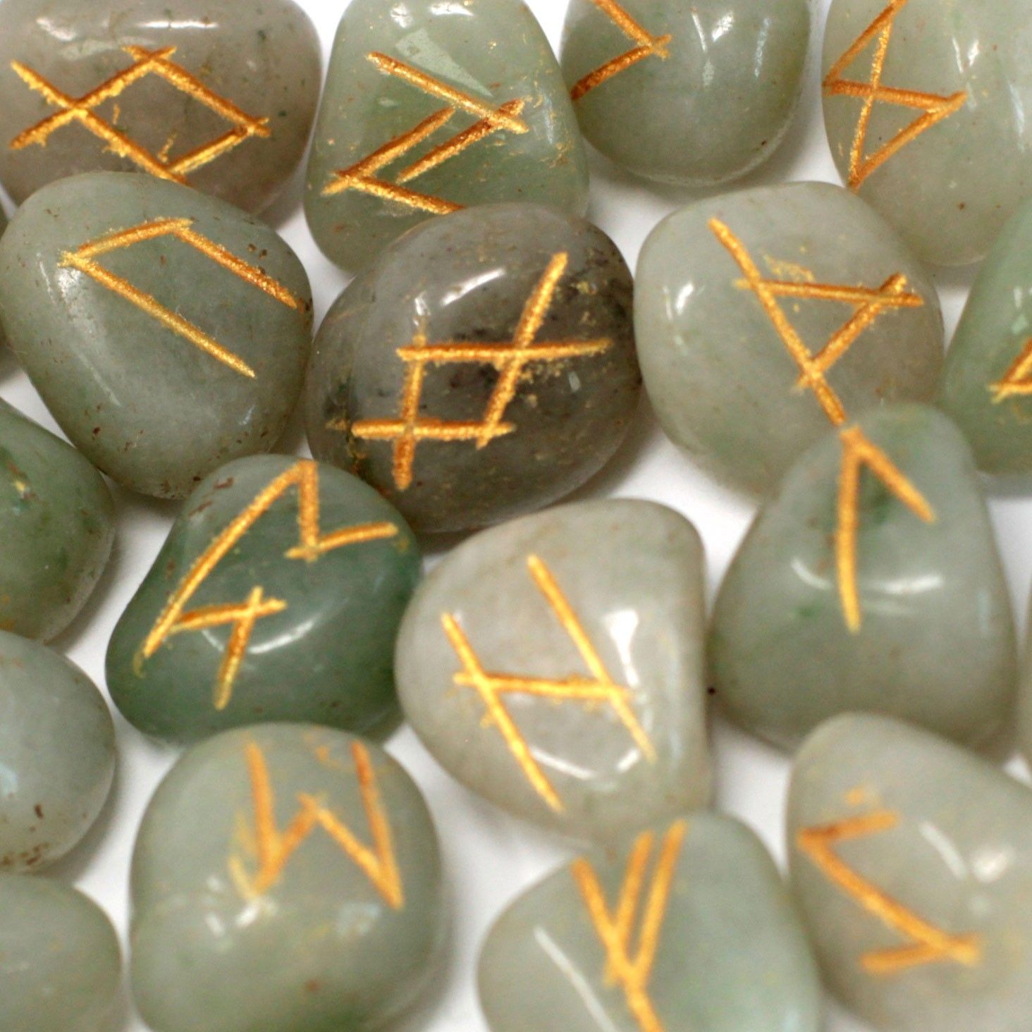 Polished Runes Stone Set In Pouch Green Aventurine 2 featuring green tone with subtle sparkle - Positive Faith Hope Love