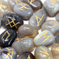 Polished Runes Stone Set In Pouch Grey Agate 1 featuring banded patterns and glossy finish - Positive Faith Hope Love