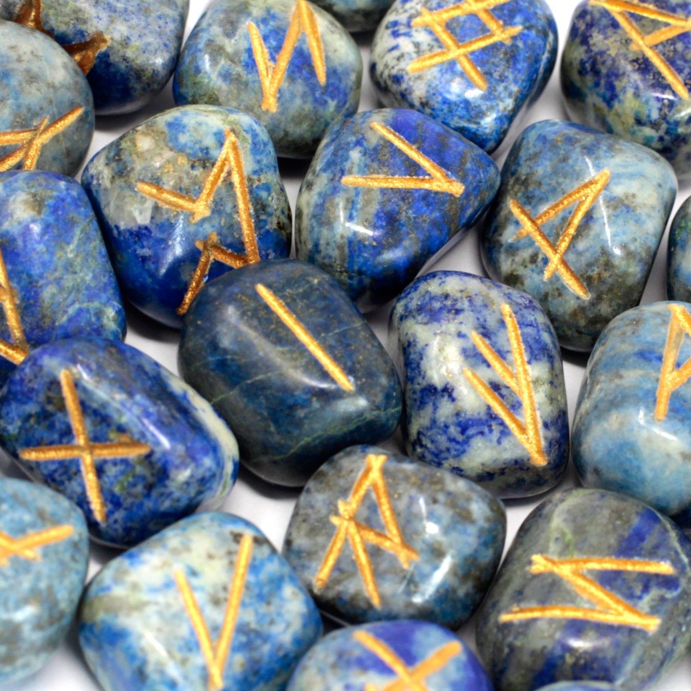 Polished Runes Stone Set In Pouch Lapis 1 featuring royal blue tone with gold flecks - Positive Faith Hope Love