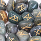 Polished Runes Stone Set In Pouch Moss Agate featuring green mossy inclusions in translucent base - Positive Faith Hope Love