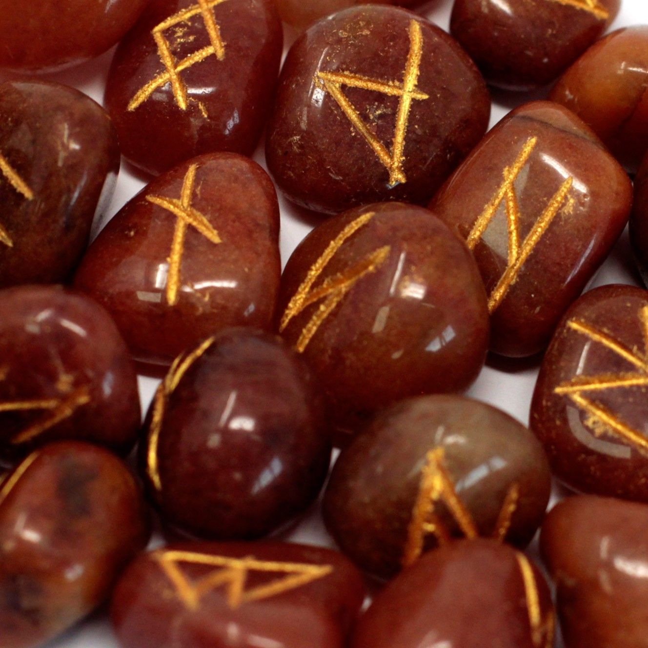 Polished Runes Stone Set In Pouch Red Aventurine 1 featuring green tone with subtle sparkle - Positive Faith Hope Love