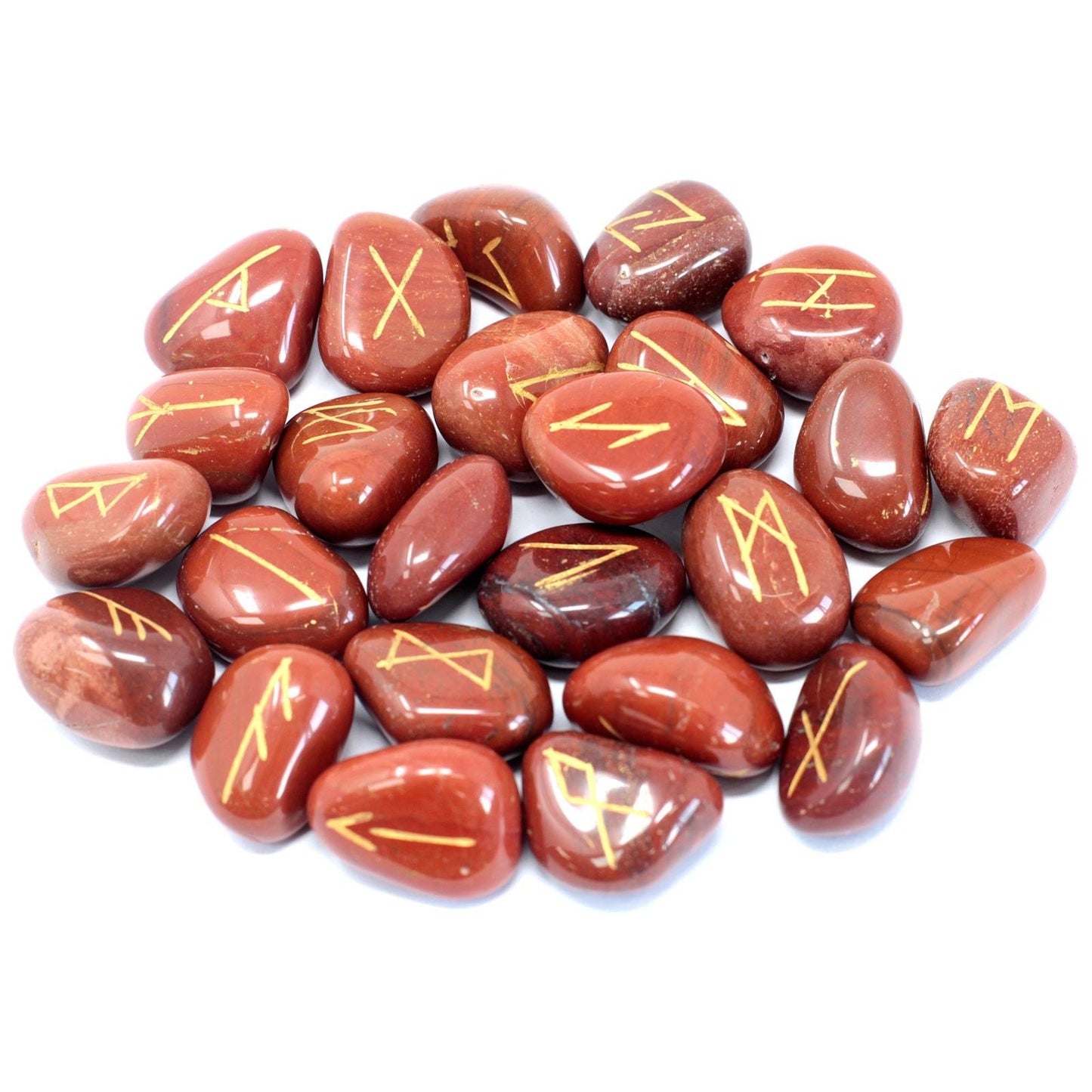 Polished Runes Stone Set in Pouch - Red Jasper featuring earthy patterns and matte-gloss finish - Positive Faith Hope Love