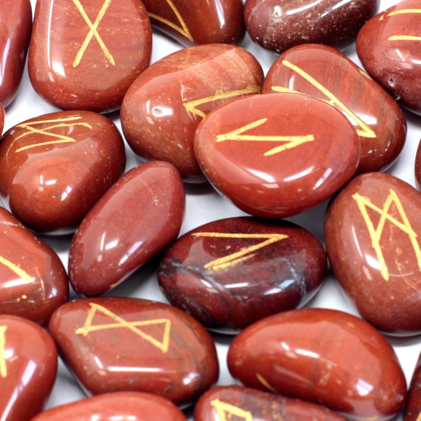 Polished Runes Stone Set In Pouch Red Jasper 1 featuring earthy patterns and matte-gloss finish - Positive Faith Hope Love