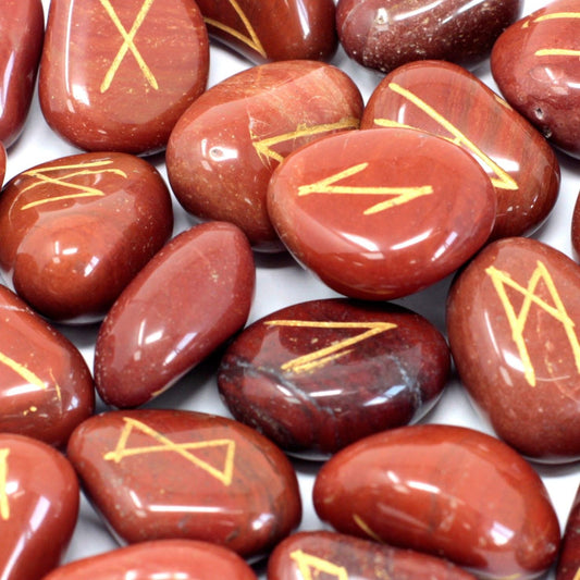 Polished Runes Stone Set In Pouch Red Jasper 1 featuring earthy patterns and matte-gloss finish - Positive Faith Hope Love