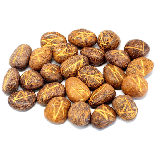 Polished Runes Stone Set in Pouch - Snake Jasper featuring earthy patterns and matte-gloss finish - Positive Faith Hope Love