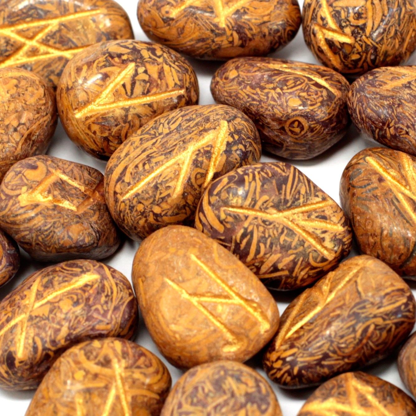 Polished Runes Stone Set In Pouch Snake Jasper 2 featuring earthy patterns and matte-gloss finish - Positive Faith Hope Love