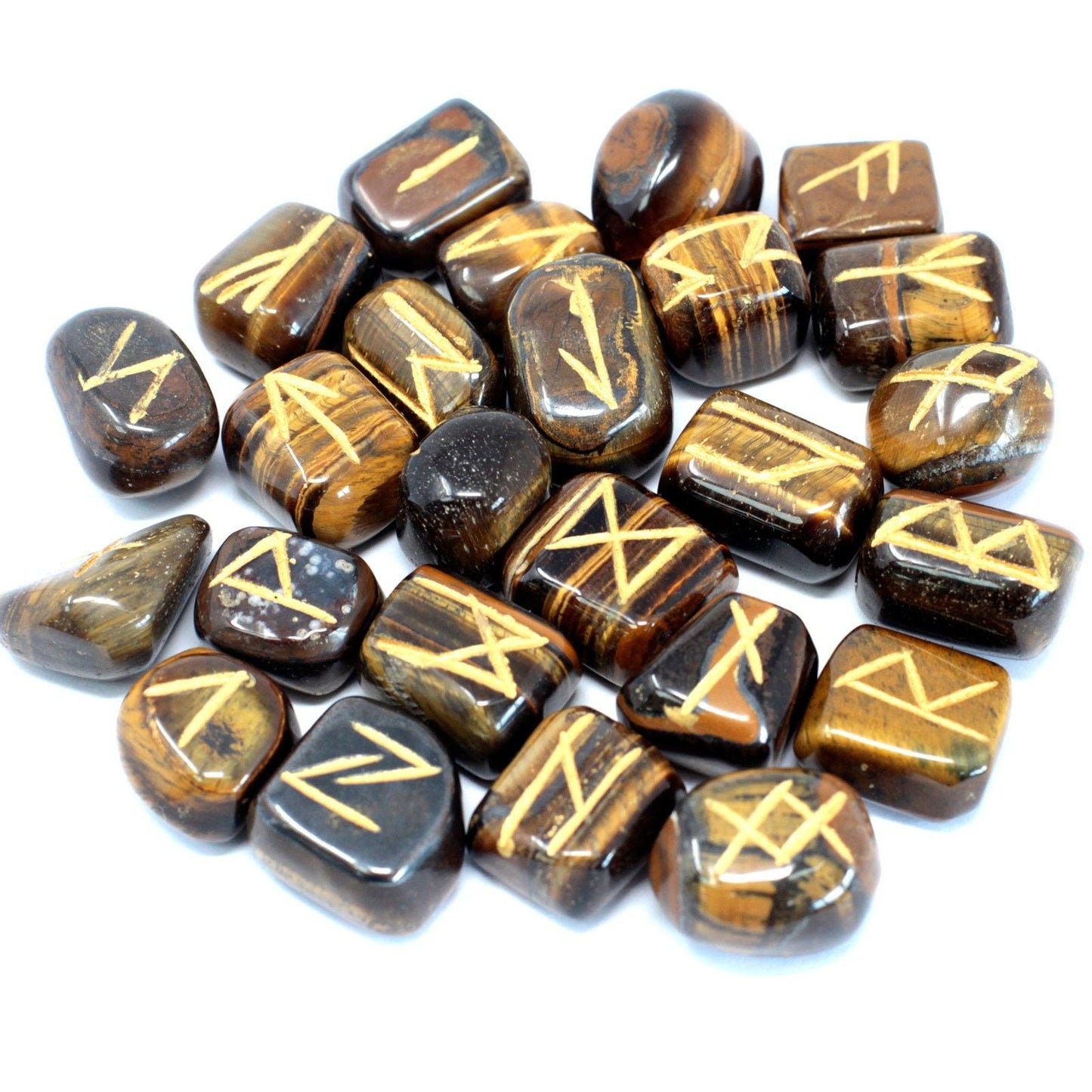 Polished Runes Stone Set in Pouch - Tiger Eye featuring natural patterning and unique variations - Positive Faith Hope Love