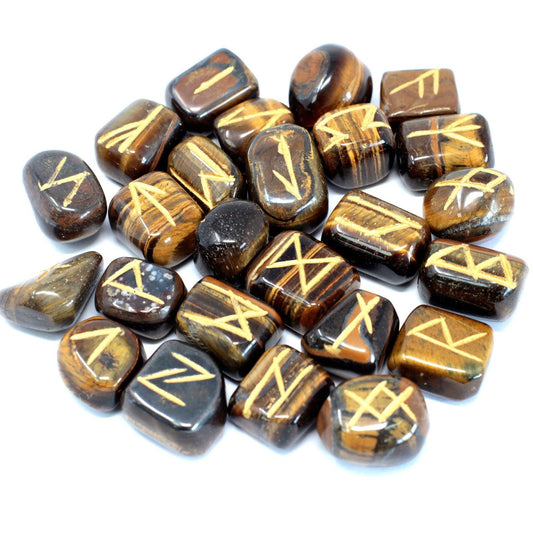 Polished Runes Stone Set in Pouch - Tiger Eye featuring natural patterning and unique variations - Positive Faith Hope Love