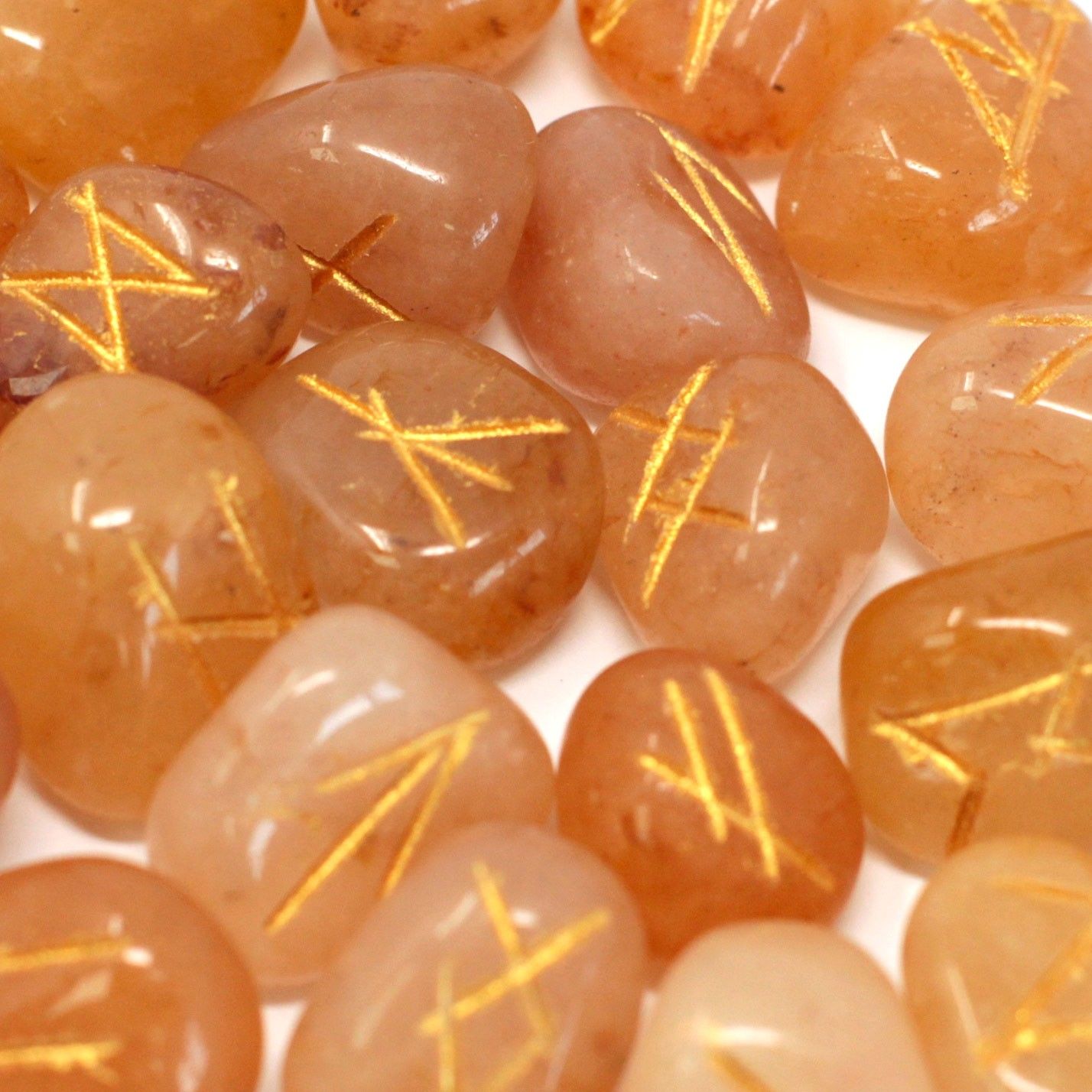 Polished Runes Stone Set In Pouch Yellow Aventurine 2 featuring green tone with subtle sparkle - Positive Faith Hope Love