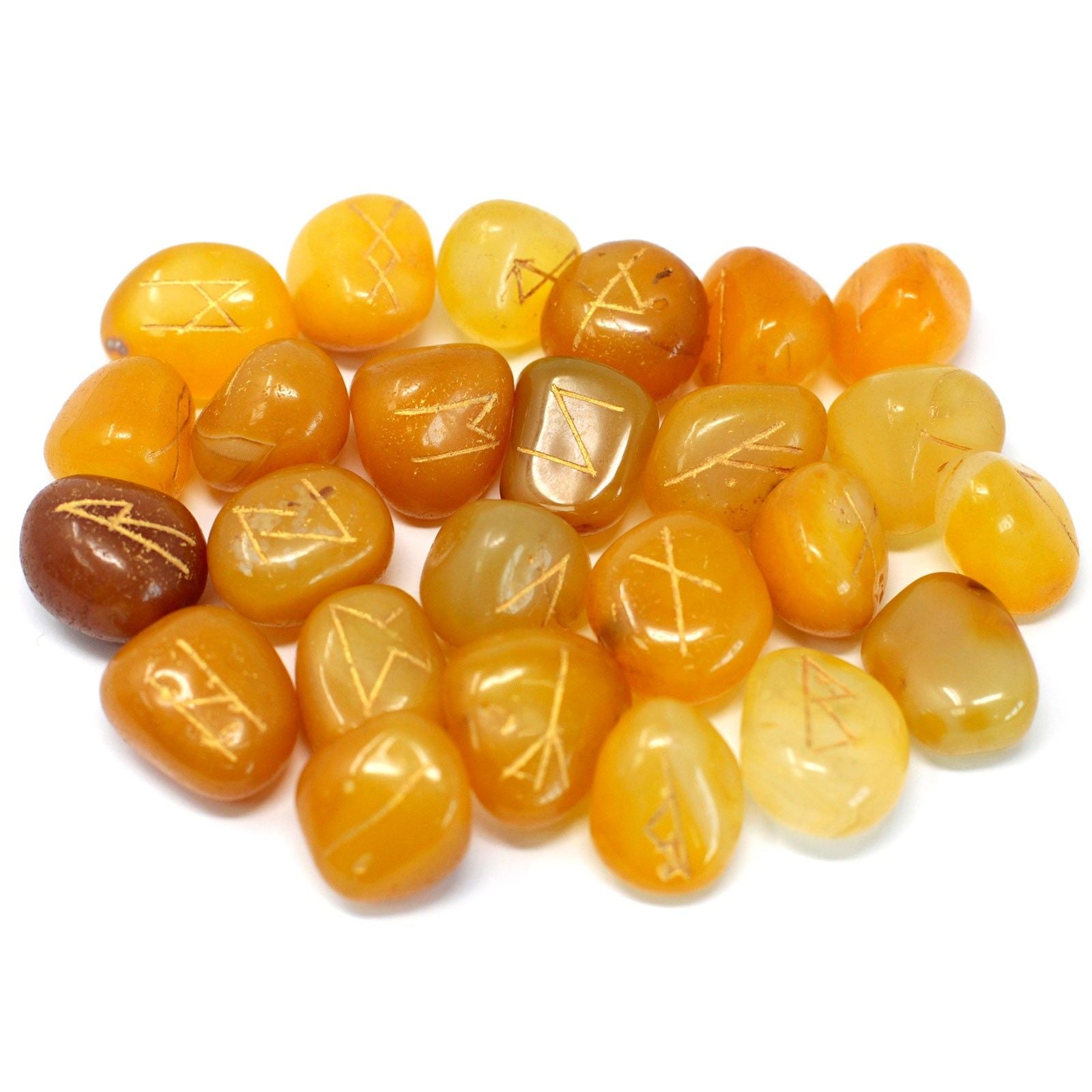Polished Runes Stone Set in Pouch- Yellow Onyx featuring natural patterning and unique variations - Positive Faith Hope Love