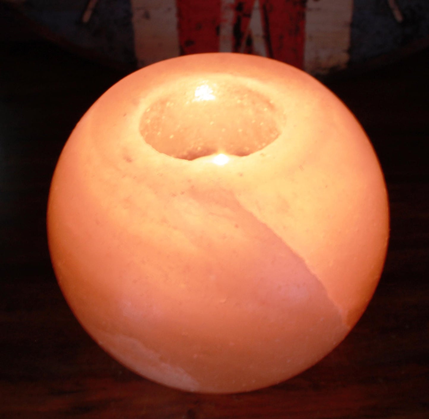 Polished Salt Candle Holder - Round featuring natural patterning and unique variations - Positive Faith Hope Love