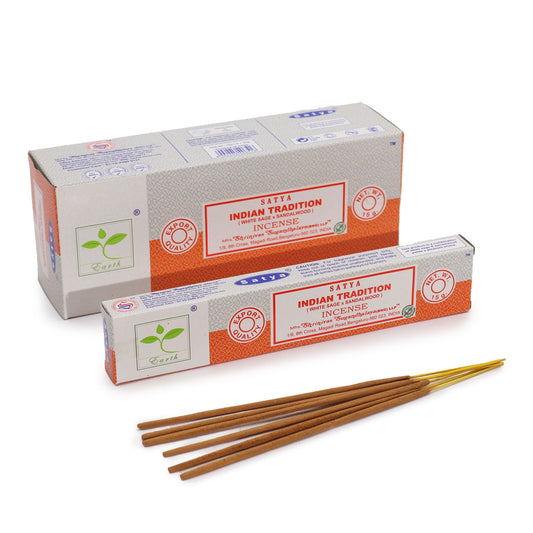 Polished Satya Incense 15gm - Indian Tradition (White Sage & Sandalwood) featuring natural patterning and unique variations - Positive Faith Hope Love