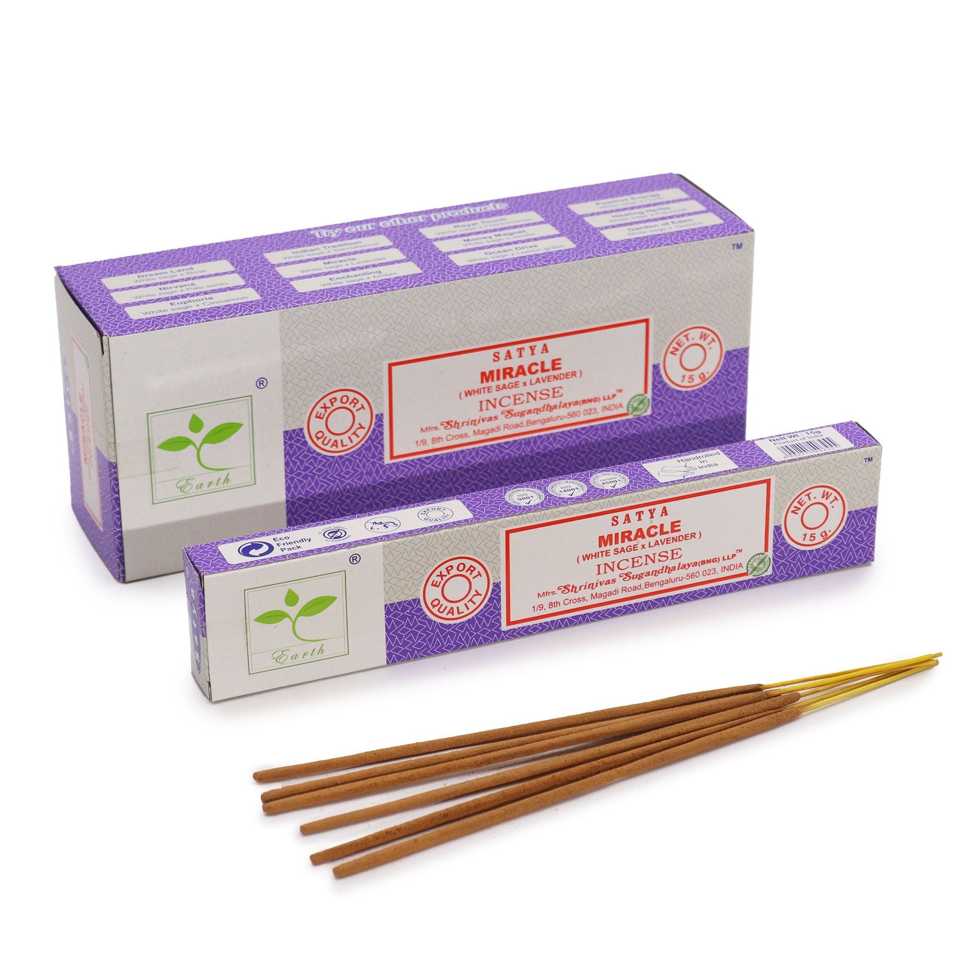 Polished Satya Incense 15gm - Miracle (White Sage & Lavender) featuring natural patterning and unique variations - Positive Faith Hope Love