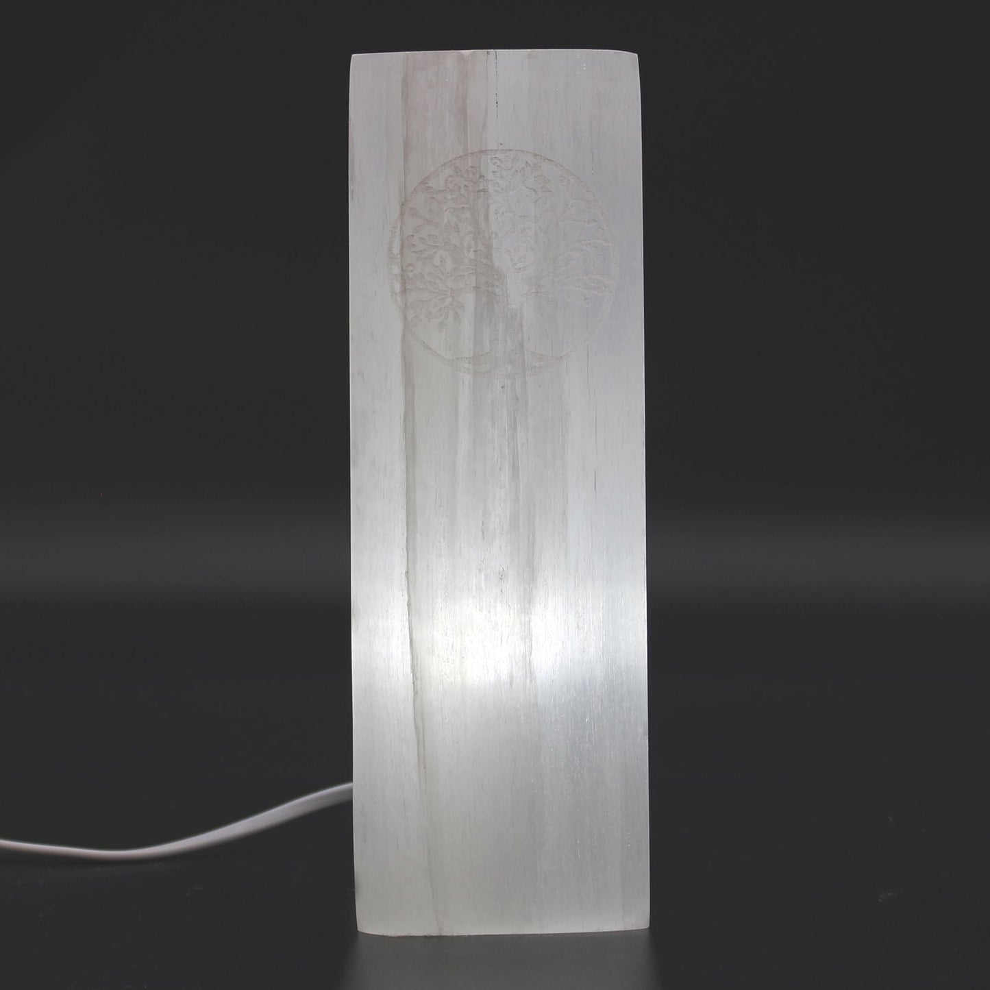 Polished Selenite Block Lamp 25Cm Chakra Lamp featuring satin white sheen and fibrous texture - Positive Faith Hope Love