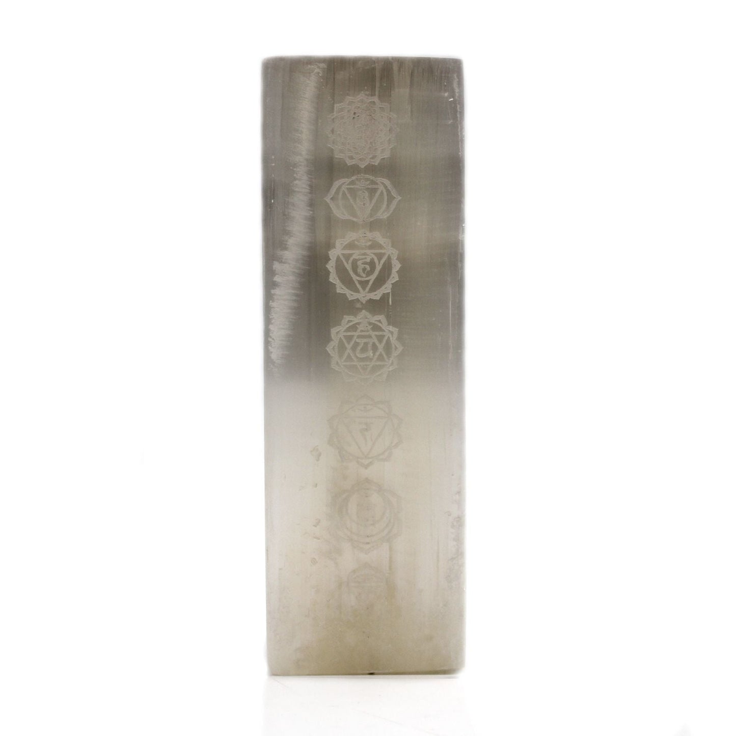 Polished Selenite Block Lamp 25Cm Chakra Lamp featuring satin white sheen and fibrous texture - Positive Faith Hope Love