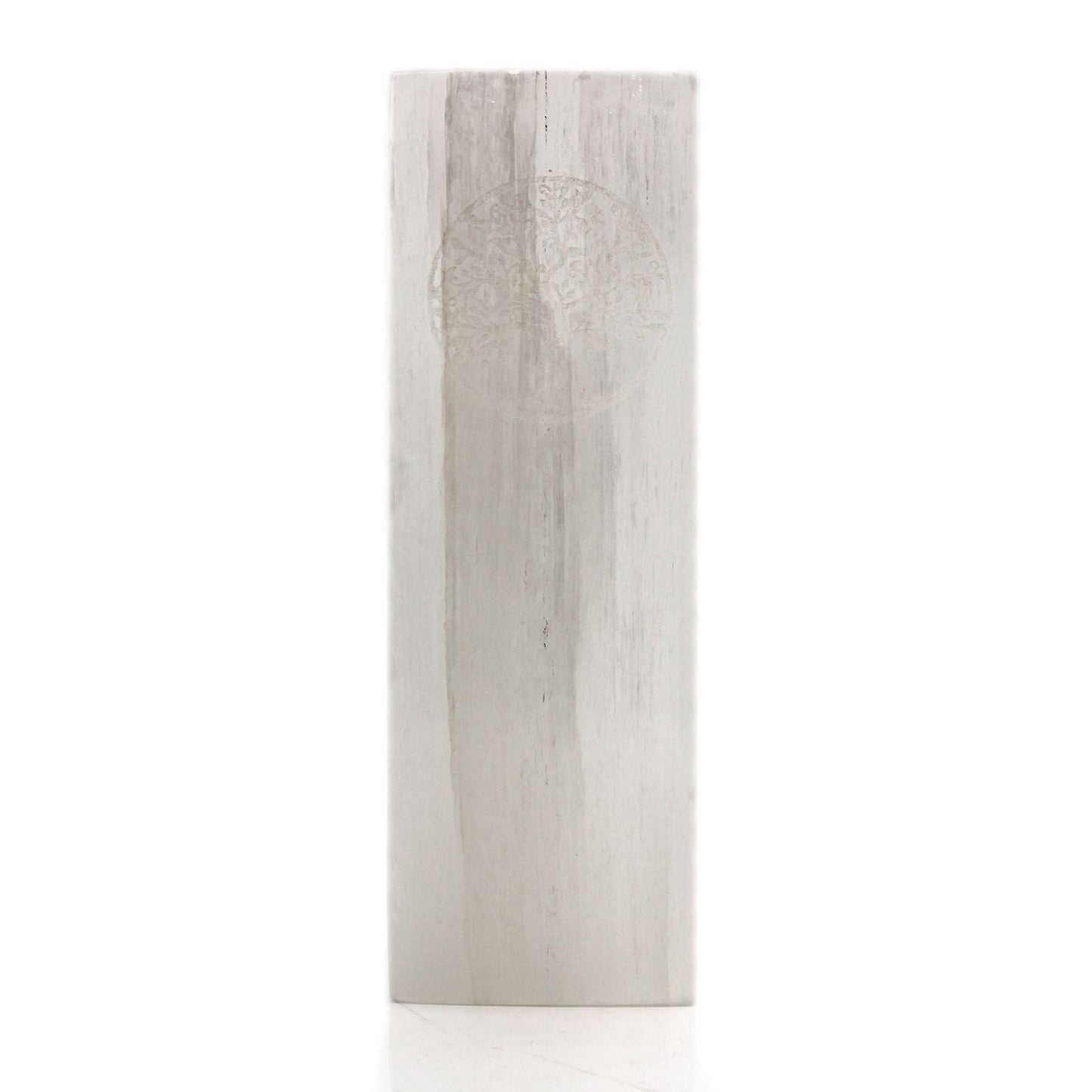 Polished Selenite Block Lamp 25Cm Tree Of Life featuring satin white sheen and fibrous texture - Positive Faith Hope Love