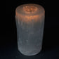 Polished Selenite Cylinder Candle Holder 15 Cm featuring satin white sheen and fibrous texture - Positive Faith Hope Love