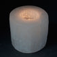 Polished Selenite Cylinder Candle Holder 8 Cm featuring satin white sheen and fibrous texture - Positive Faith Hope Love