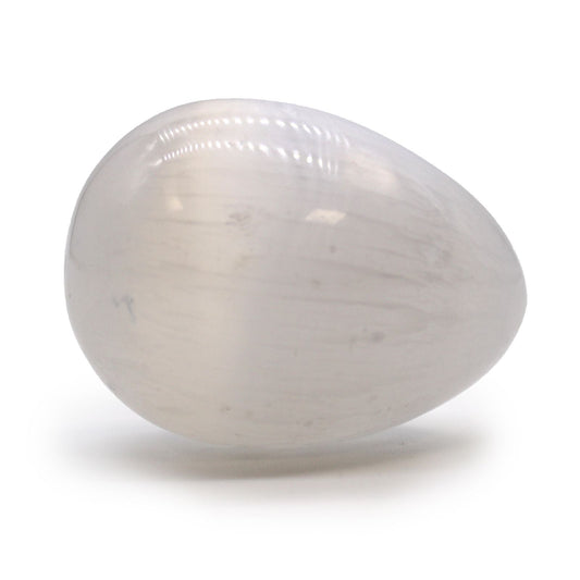Polished Selenite Egg 5 6 Cm featuring satin white sheen and fibrous texture - Positive Faith Hope Love