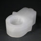 Polished Selenite Hamsa Candle Holder featuring satin white sheen and fibrous texture - Positive Faith Hope Love