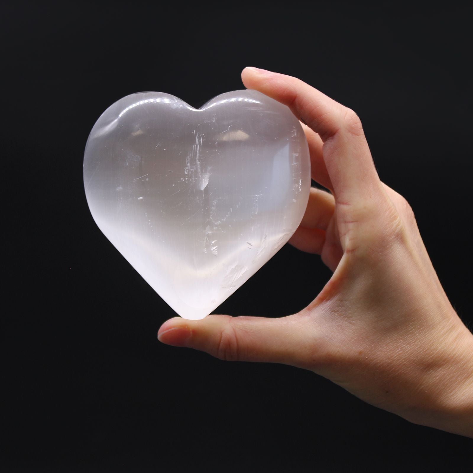 Polished Selenite Heart 10 Cm featuring satin white sheen and fibrous texture - Positive Faith Hope Love