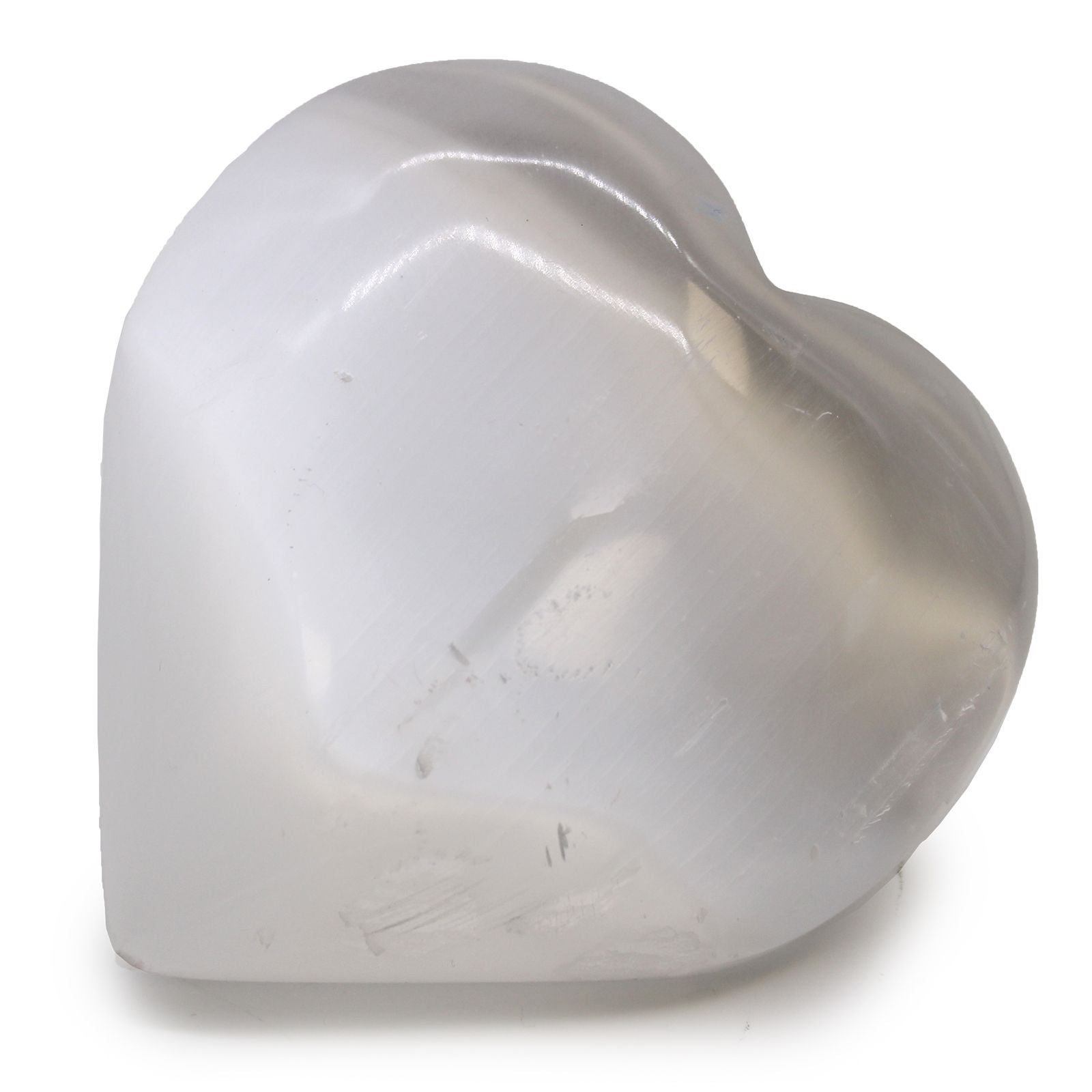 Polished Selenite Heart - 10 cm featuring satin white sheen and fibrous texture - Positive Faith Hope Love