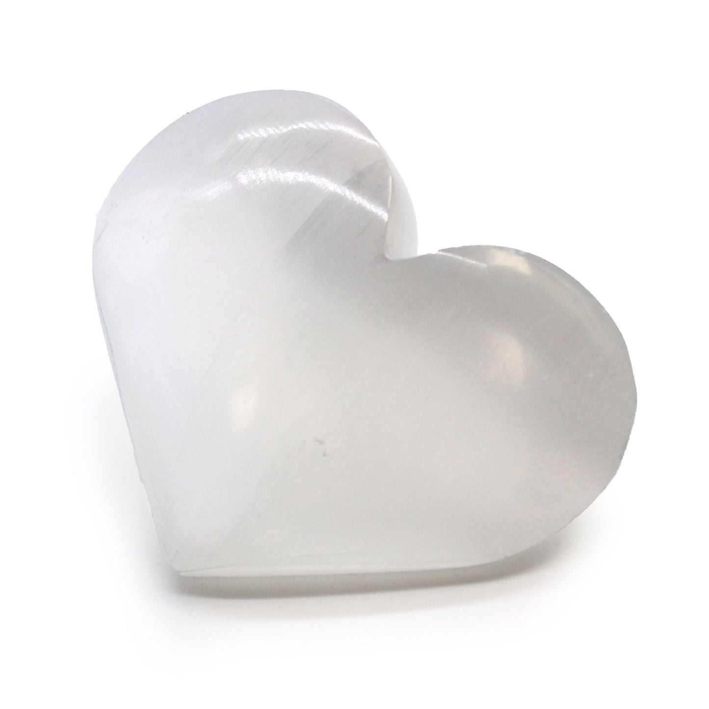 Polished Selenite Heart 5 6 Cm featuring satin white sheen and fibrous texture - Positive Faith Hope Love