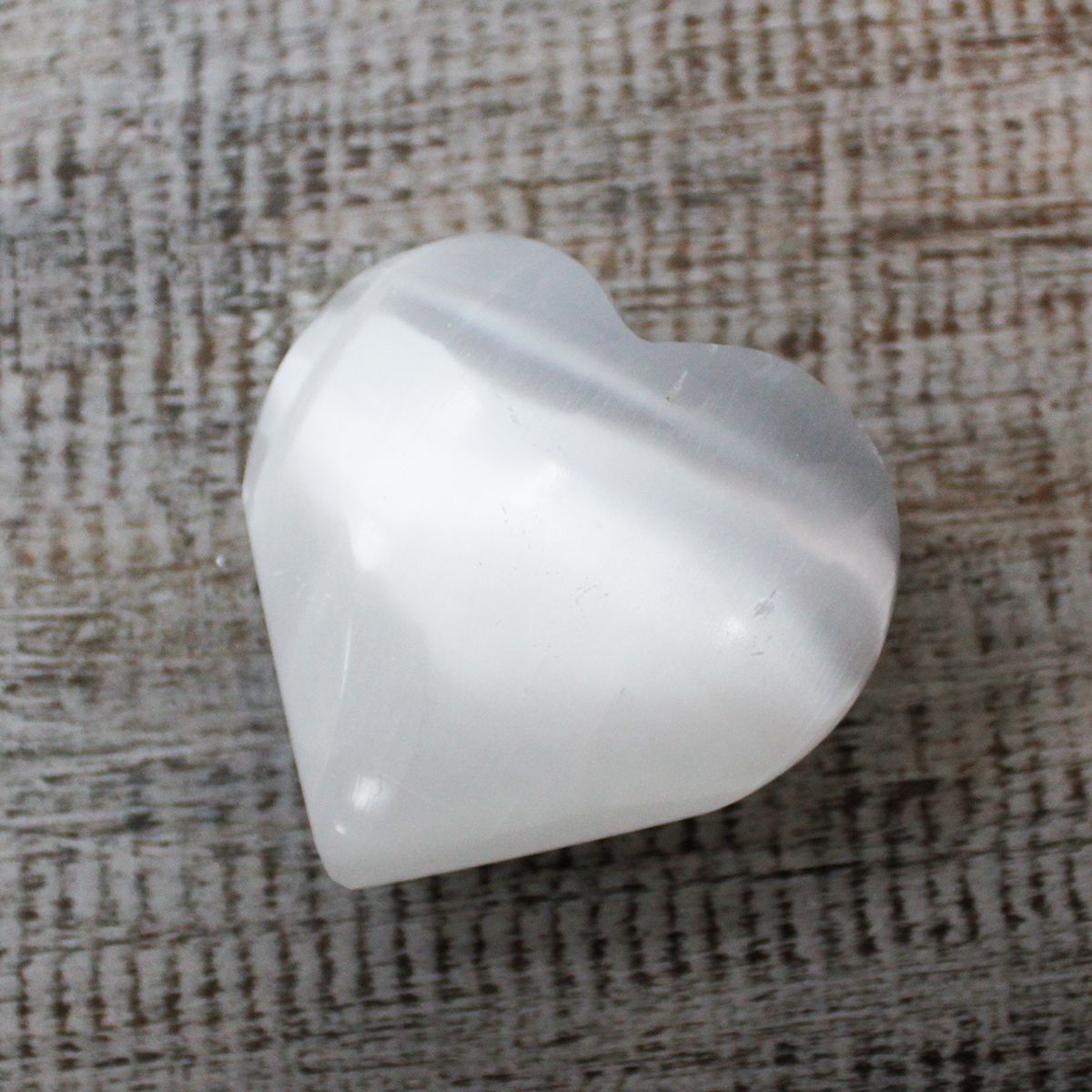 Polished Selenite Heart - 5-6 cm featuring satin white sheen and fibrous texture - Positive Faith Hope Love