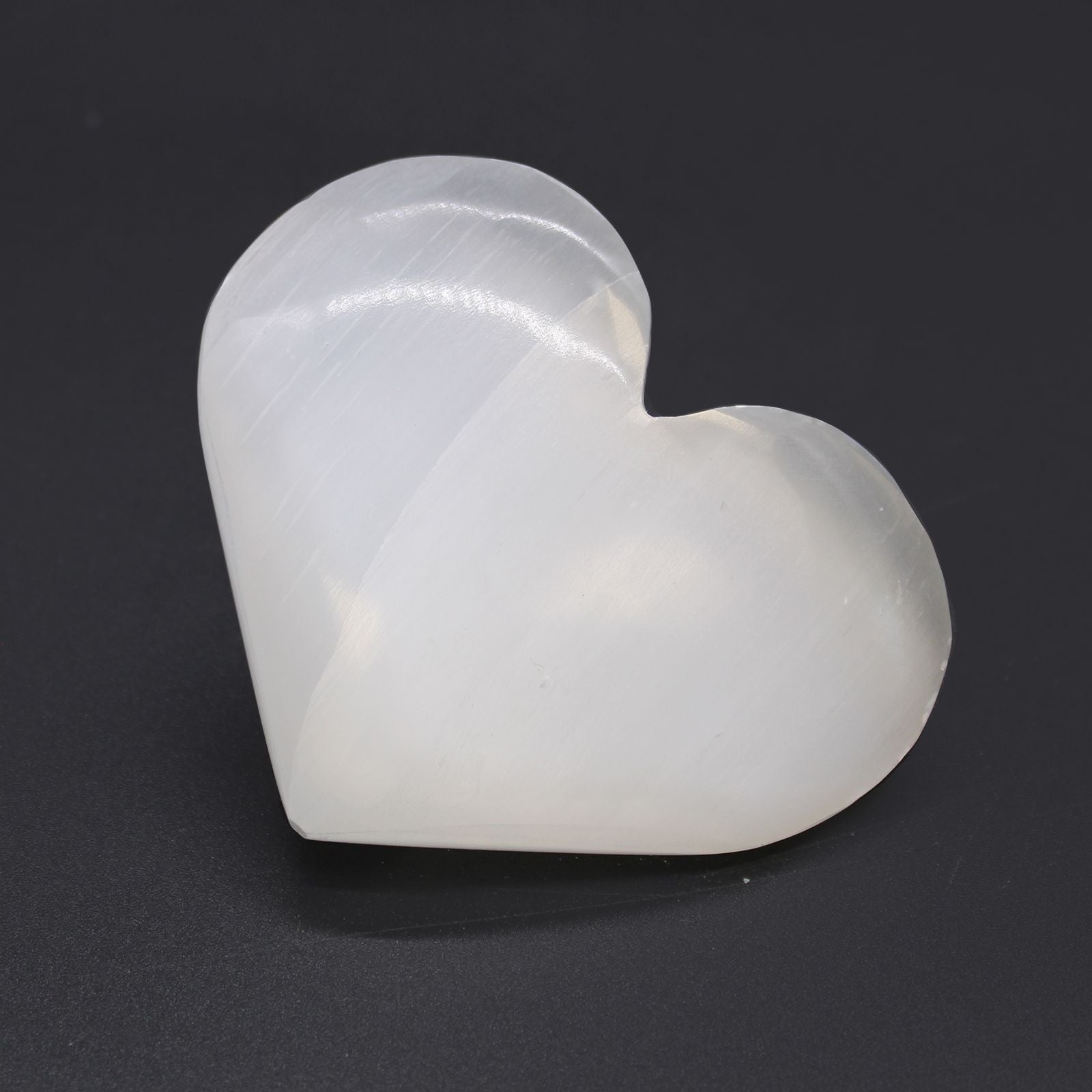 Polished Selenite Heart 5 6 Cm featuring satin white sheen and fibrous texture - Positive Faith Hope Love