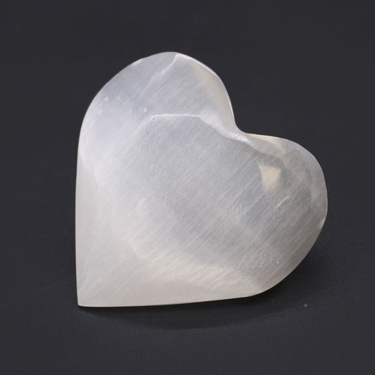 Polished Selenite Heart 7 8Cm featuring satin white sheen and fibrous texture - Positive Faith Hope Love
