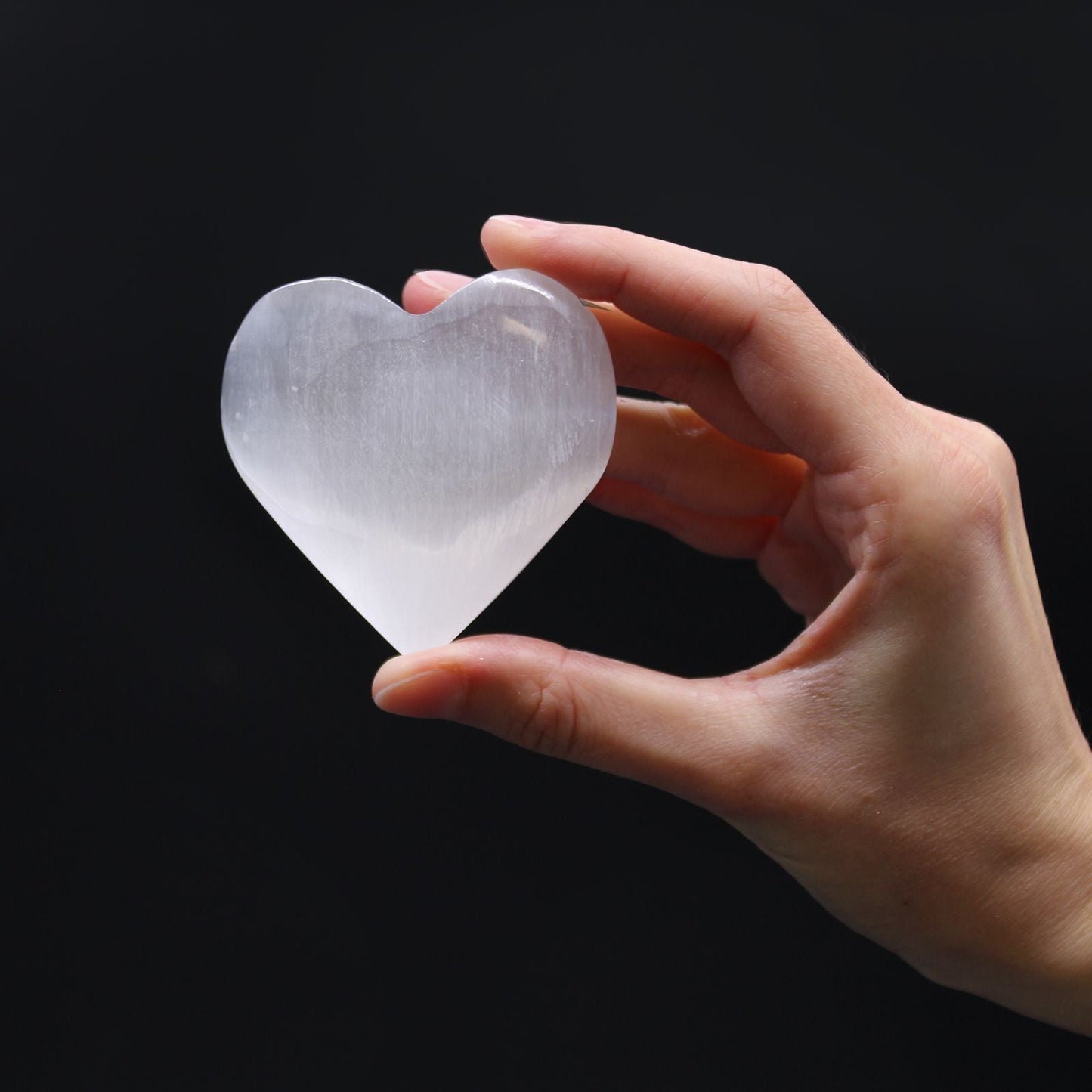 Polished Selenite Heart 7 8Cm featuring satin white sheen and fibrous texture - Positive Faith Hope Love