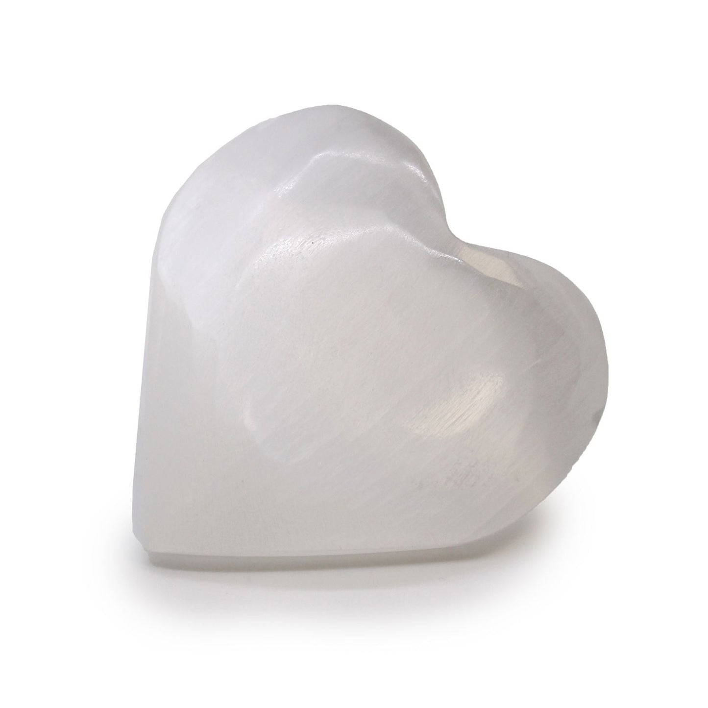 Polished Selenite Heart - 7-8cm featuring satin white sheen and fibrous texture - Positive Faith Hope Love