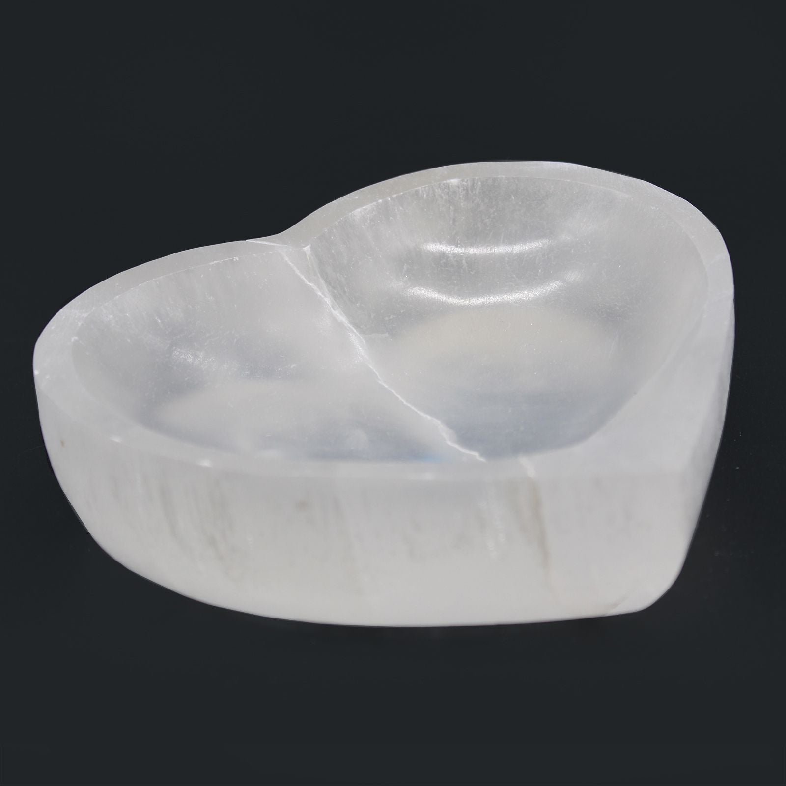 Polished Selenite Heart Bowl 15Cm featuring satin white sheen and fibrous texture - Positive Faith Hope Love