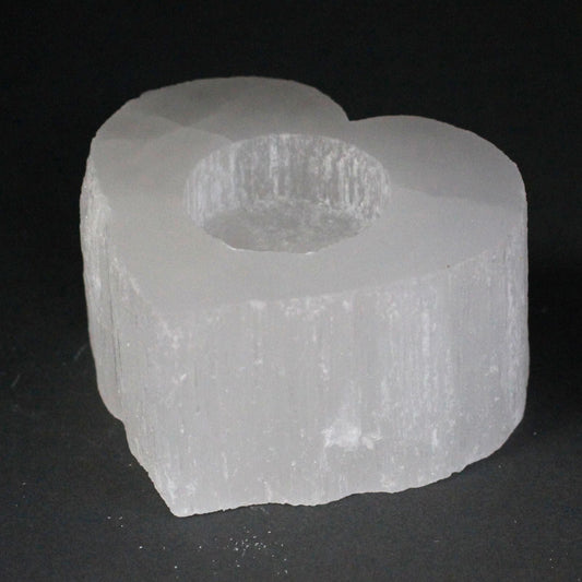 Polished Selenite Heart Candle Holder featuring satin white sheen and fibrous texture - Positive Faith Hope Love