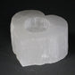Polished Selenite Heart Candle Holder featuring satin white sheen and fibrous texture - Positive Faith Hope Love