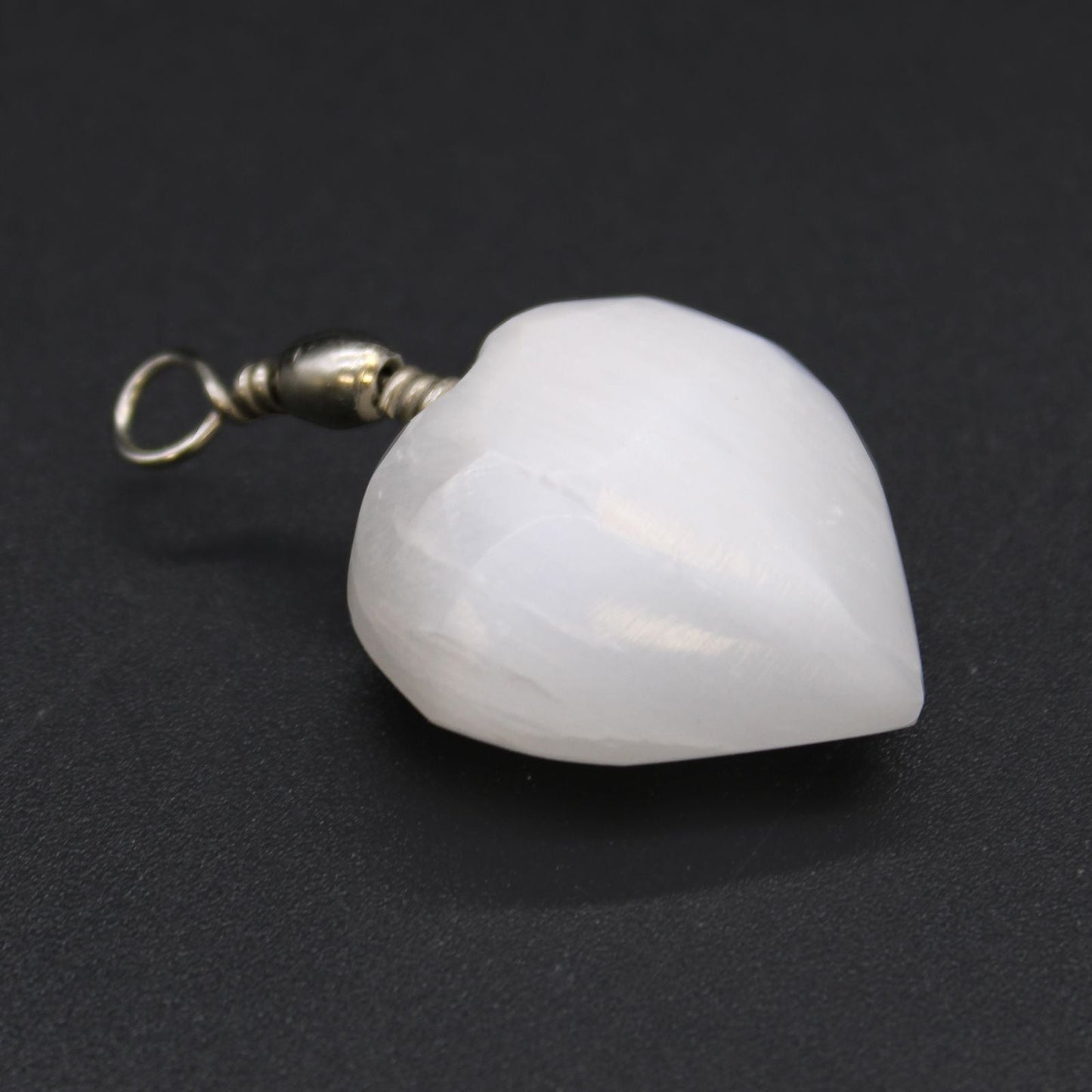 Polished Selenite Heart Pendant featuring satin white sheen and fibrous texture - Positive Faith Hope Love