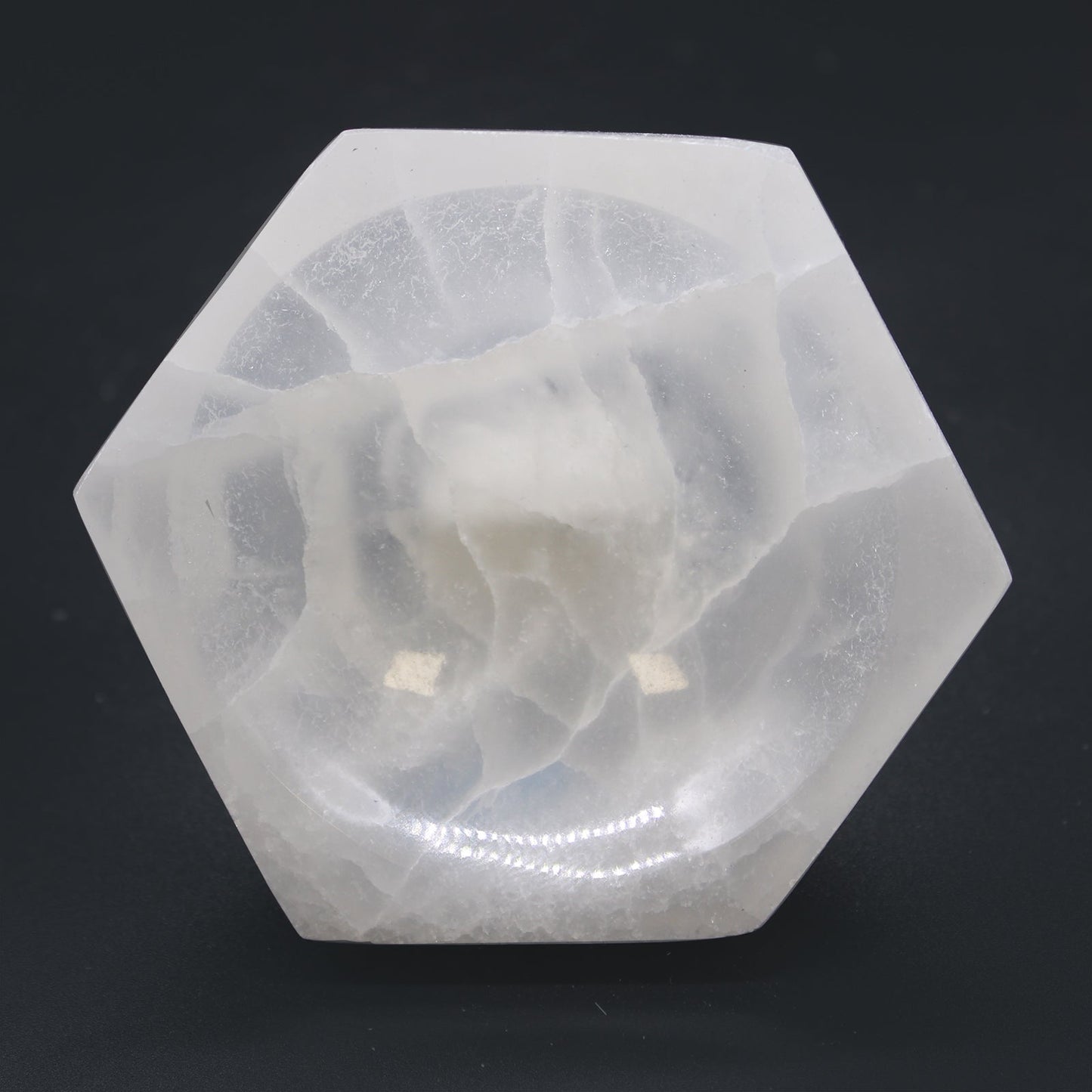 Selenite Hex Bowl - 10cm - Positive Faith Hope Love