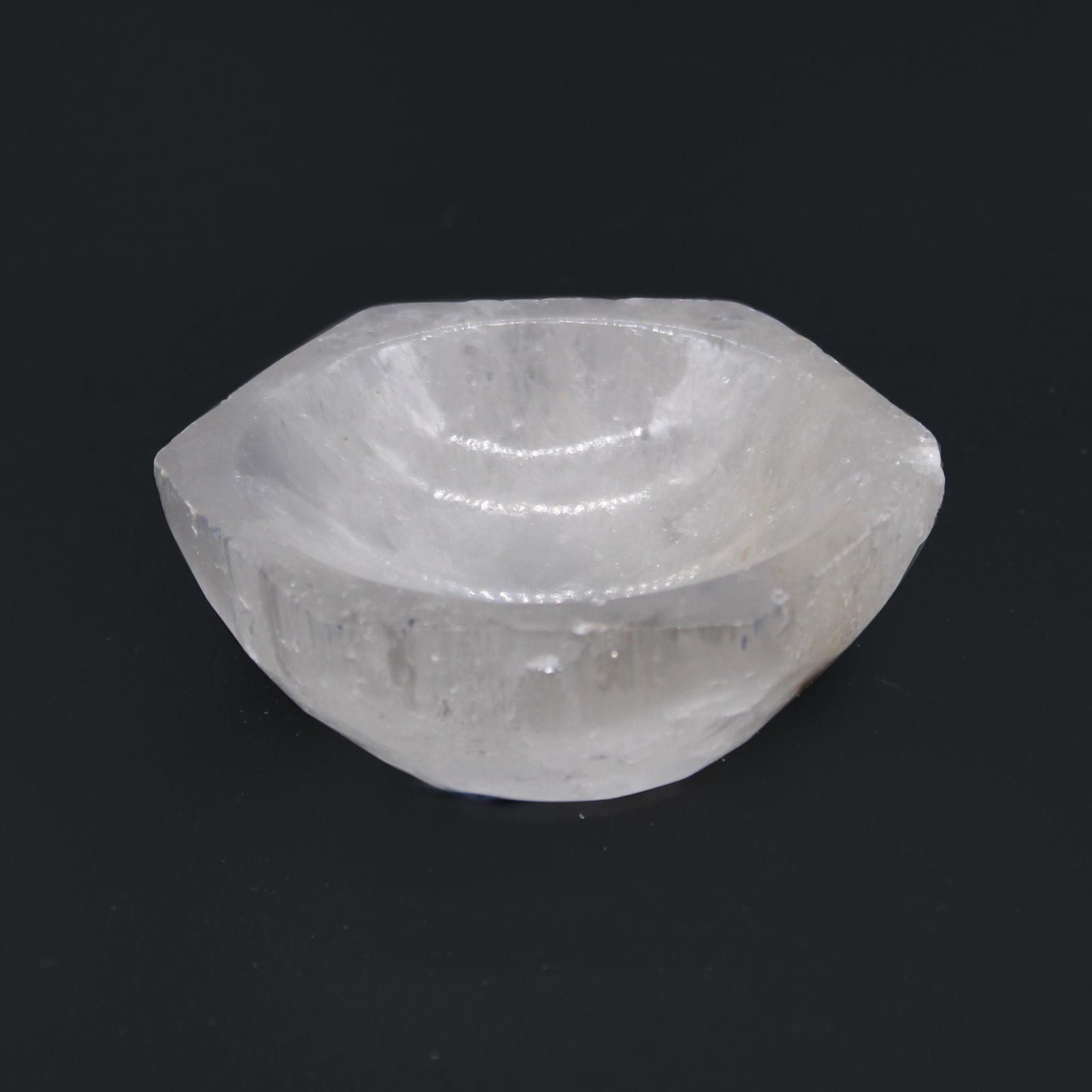 Polished Selenite Hex Bowl 6Cm featuring satin white sheen and fibrous texture - Positive Faith Hope Love