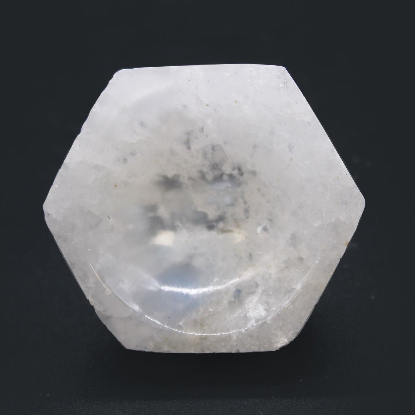 Polished Selenite Hex Bowl 6Cm featuring satin white sheen and fibrous texture - Positive Faith Hope Love