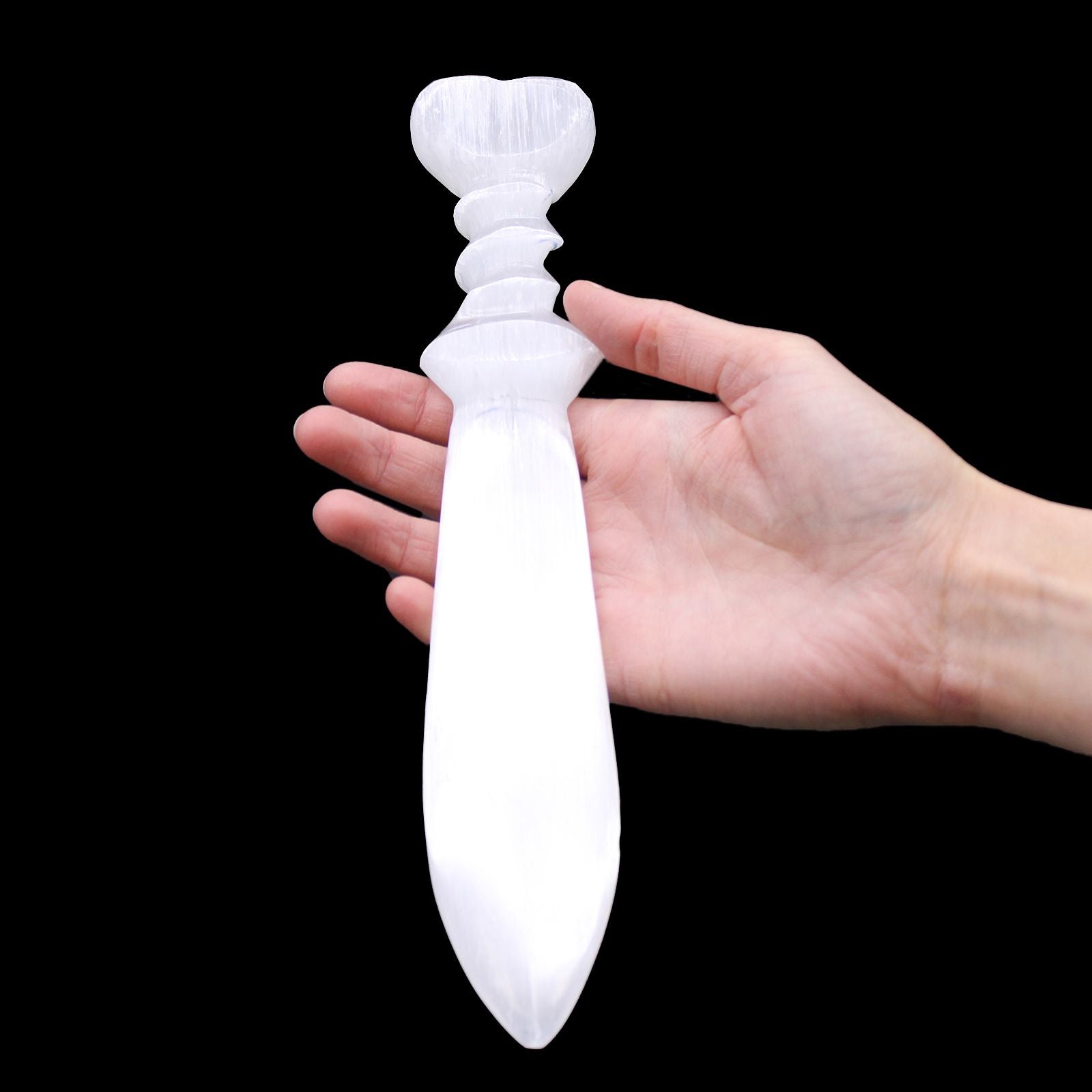 Polished Selenite Lrg Ritual Knife Spiral 25Cm featuring satin white sheen and fibrous texture - Positive Faith Hope Love