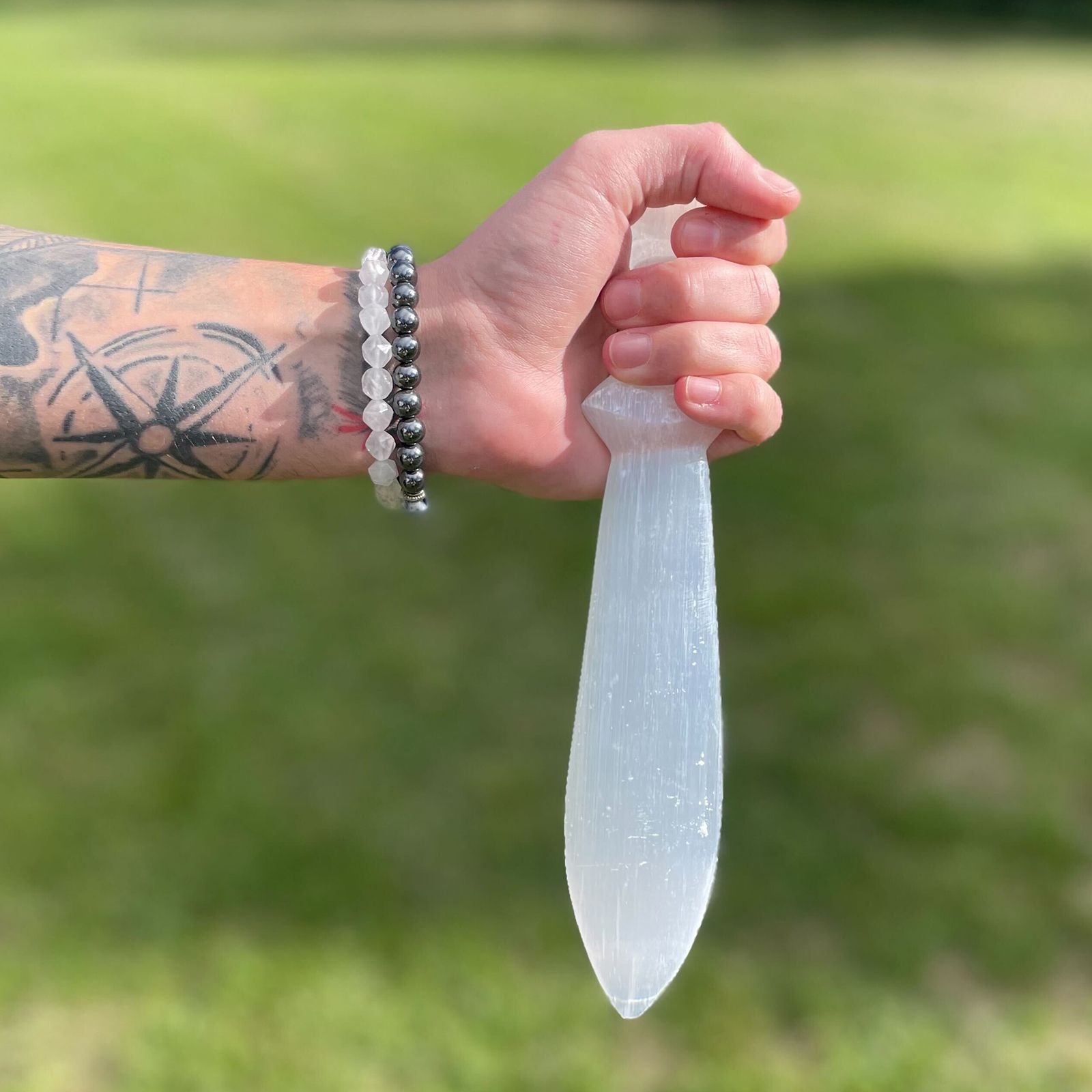 Polished Selenite Lrg Ritual Knife Spiral 25Cm featuring satin white sheen and fibrous texture - Positive Faith Hope Love
