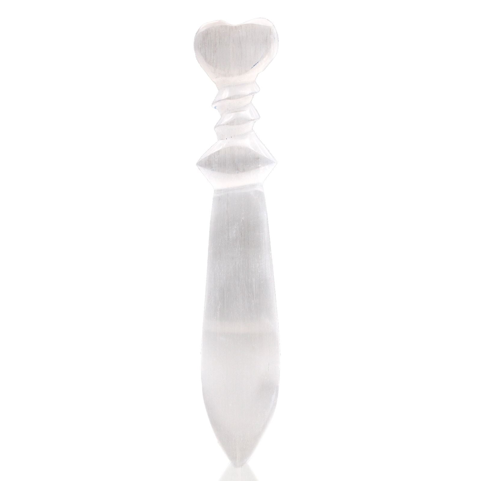 Polished Selenite Lrg Ritual Knife - Spiral (25cm) featuring satin white sheen and fibrous texture - Positive Faith Hope Love