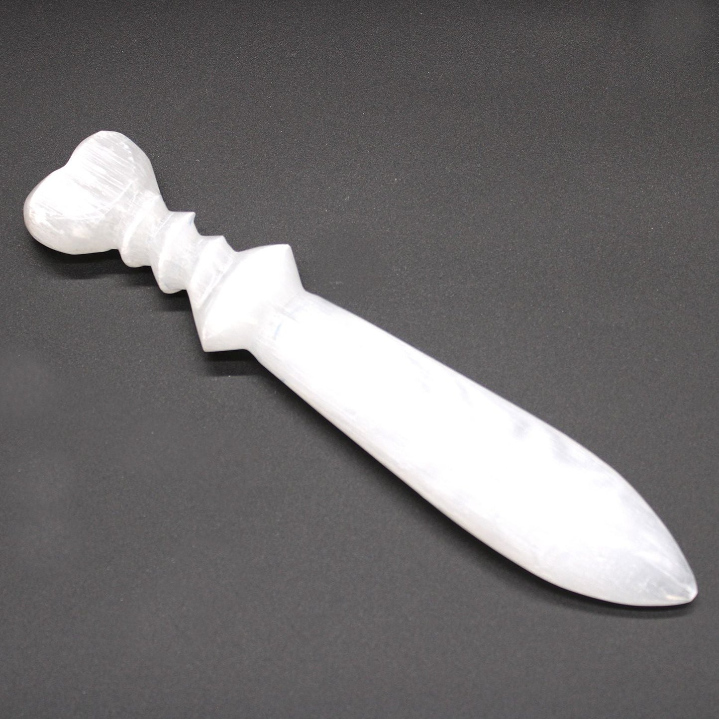 Polished Selenite Lrg Ritual Knife Spiral 25Cm featuring satin white sheen and fibrous texture - Positive Faith Hope Love