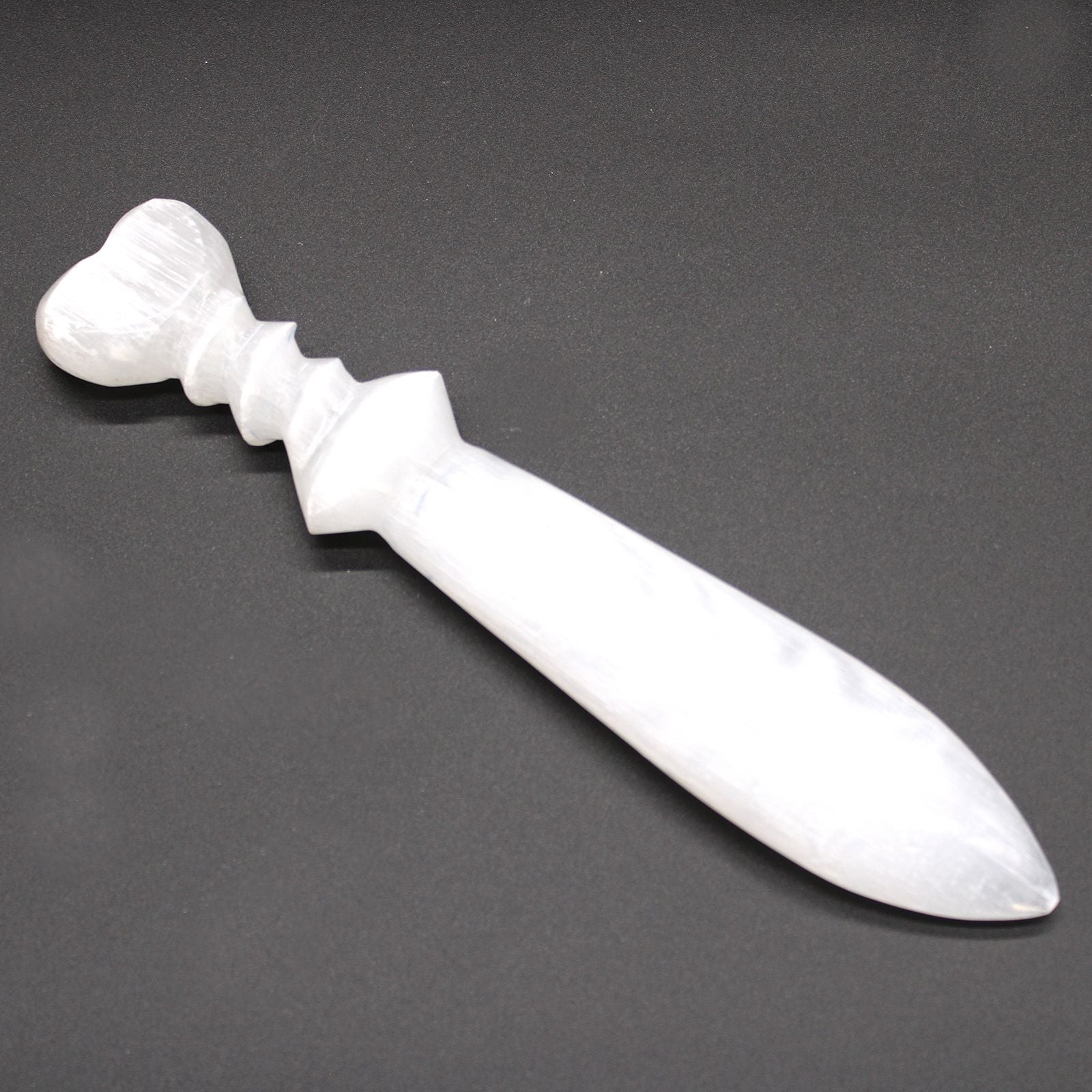 Polished Selenite Lrg Ritual Knife Spiral 25Cm featuring satin white sheen and fibrous texture - Positive Faith Hope Love
