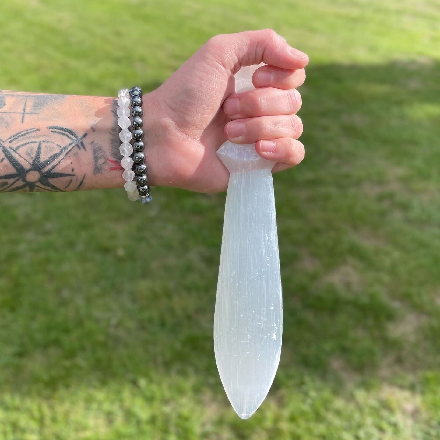 Polished Selenite Lrg Ritual Knife Spiral 25Cm featuring satin white sheen and fibrous texture - Positive Faith Hope Love