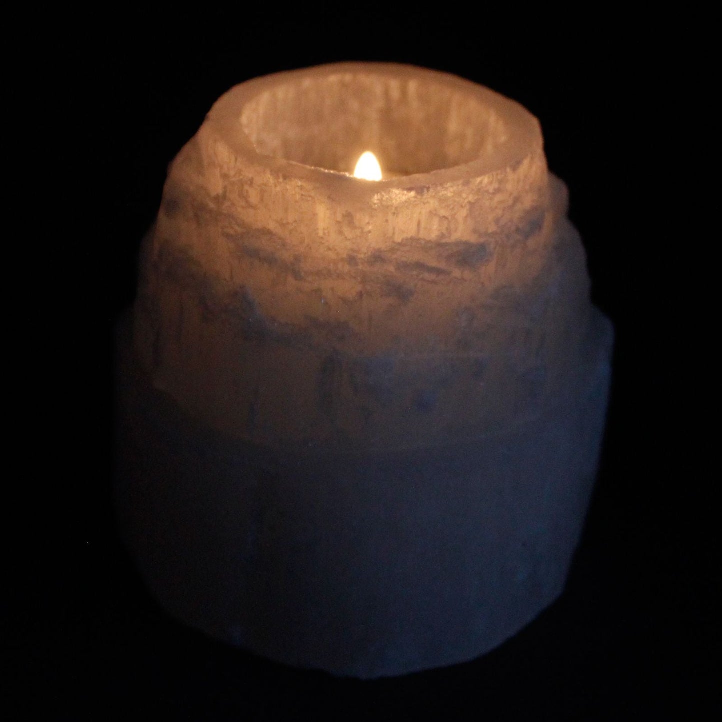 Polished Selenite Mountain Top Candle Holder 8 Cm featuring satin white sheen and fibrous texture - Positive Faith Hope Love