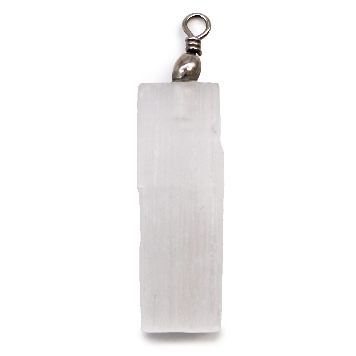 Polished Selenite Natural Pendant featuring satin white sheen and fibrous texture - Positive Faith Hope Love