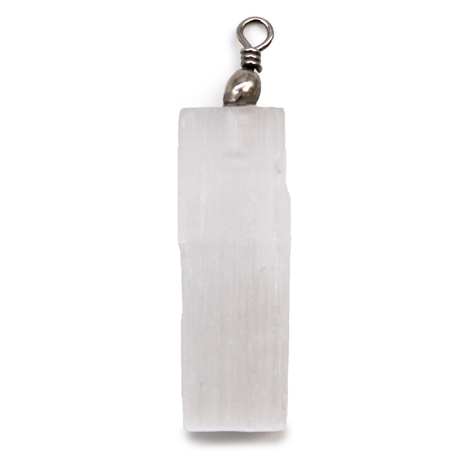 Polished Selenite Natural Pendant featuring satin white sheen and fibrous texture - Positive Faith Hope Love