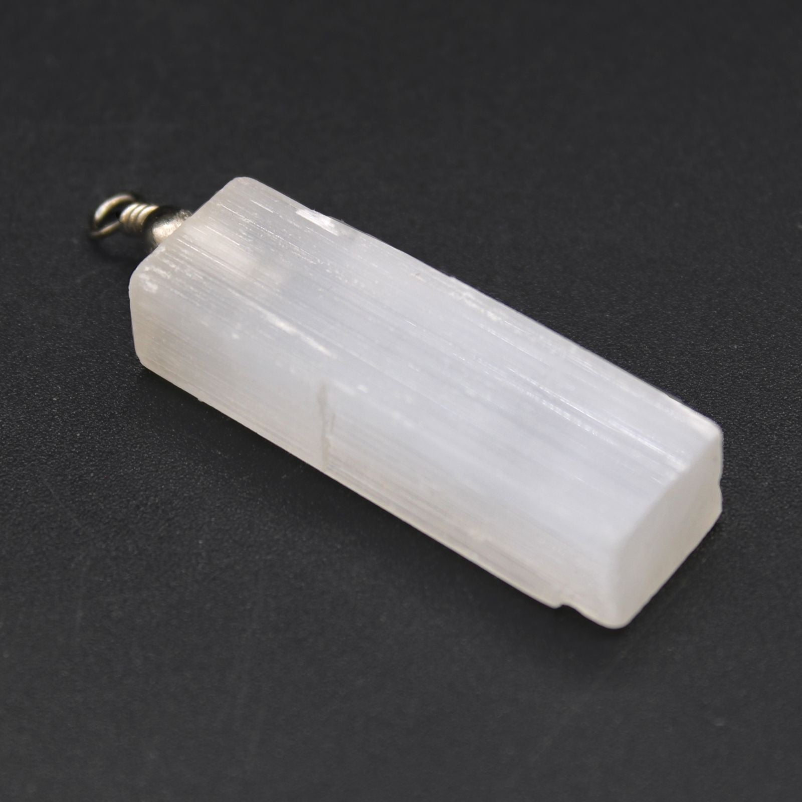 Polished Selenite Natural Pendant featuring satin white sheen and fibrous texture - Positive Faith Hope Love