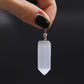 Polished Selenite Obelisk Pendant featuring satin white sheen and fibrous texture - Positive Faith Hope Love